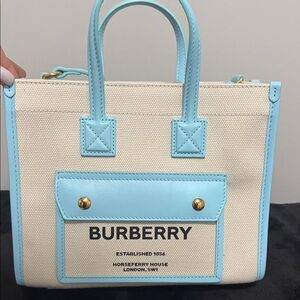 Burberry Tan and Blue Tote Bag